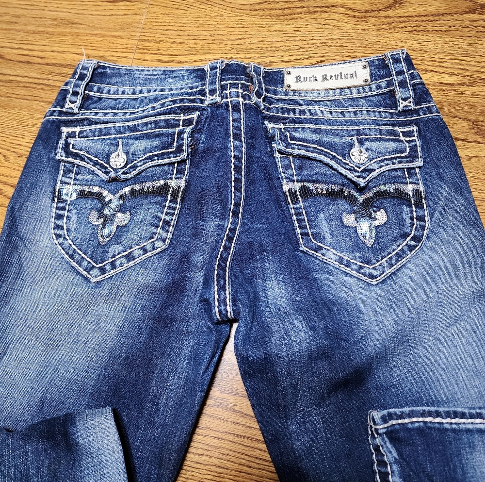 Rock Revival Blue Embroidered Pocket Skinny Jeans